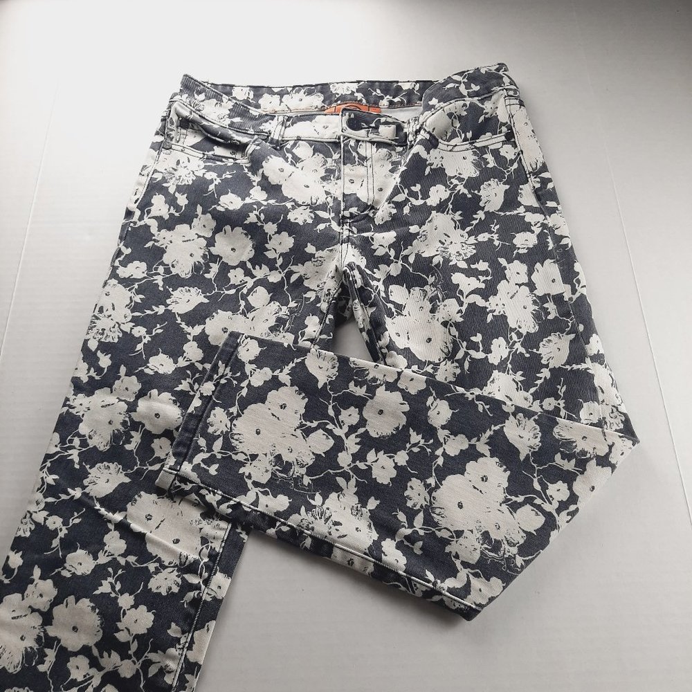 TORY BURCH Womens Alexa Cropped Skinny Jeans Size 29 Blue White Floral Print